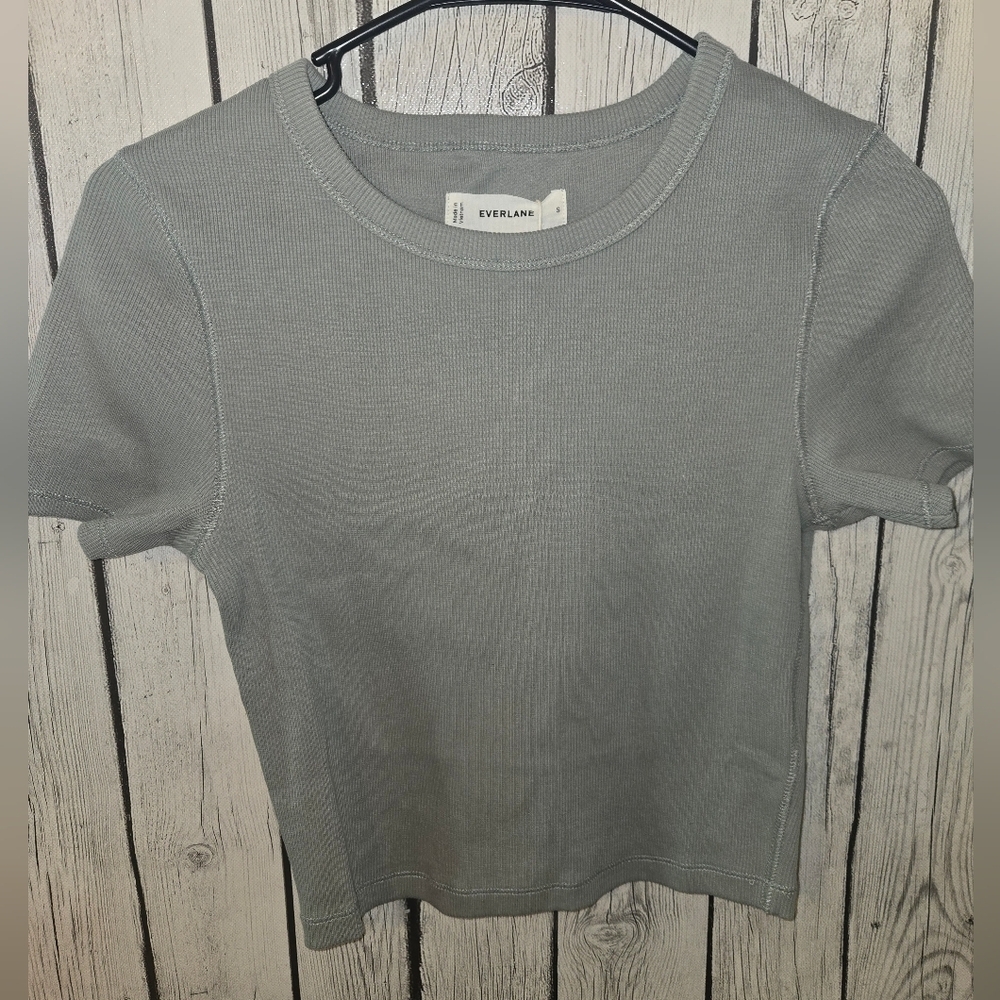 Everlane Ribbed Baby Tee Crop Top Gray Size Small NWT - Picture 1 of 7